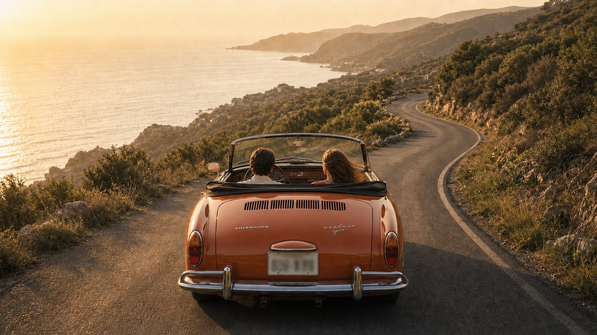 Coastal road with classic car — your path, your pace